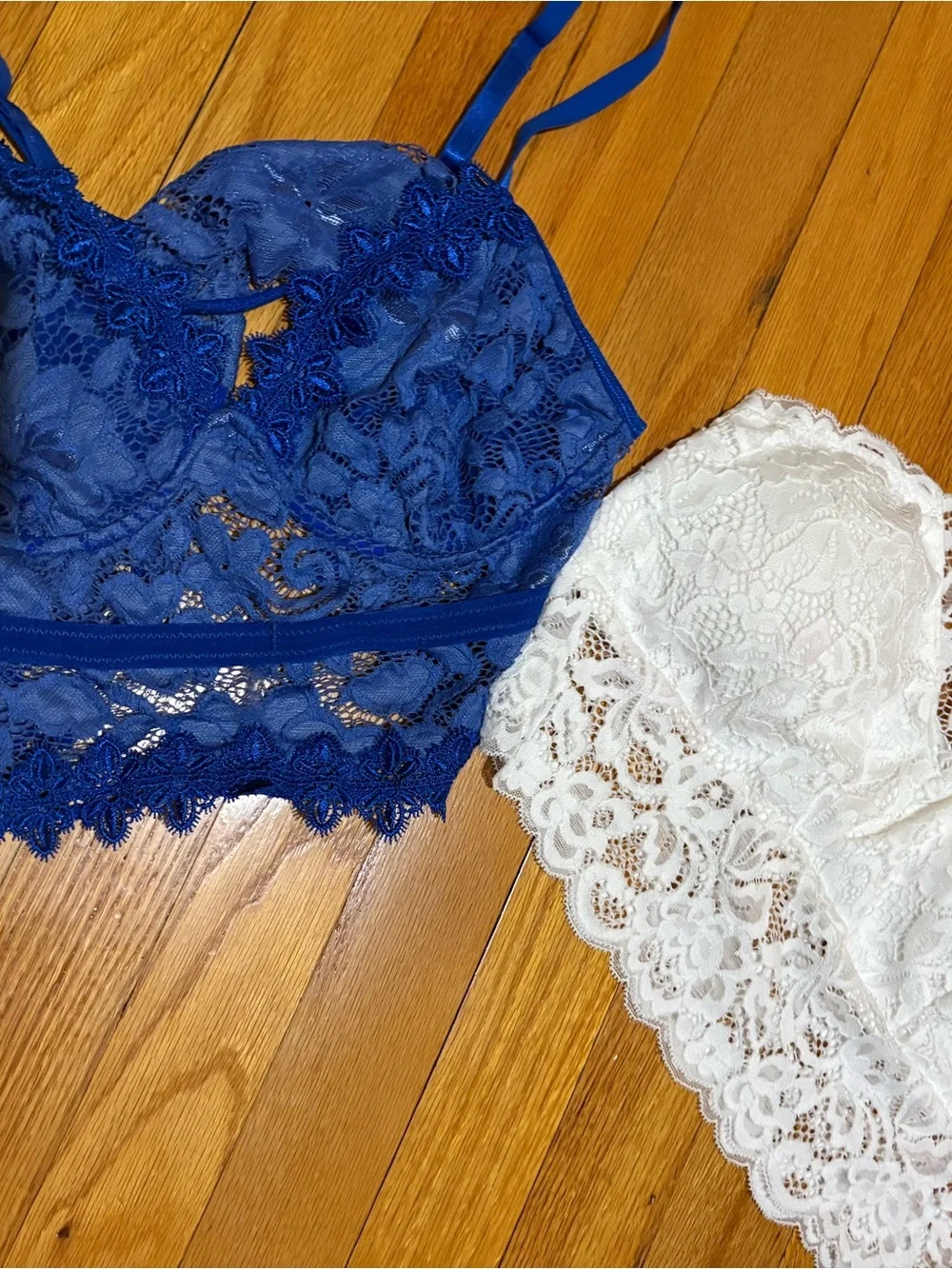 Lace Bralette Set in Royal Blue and White